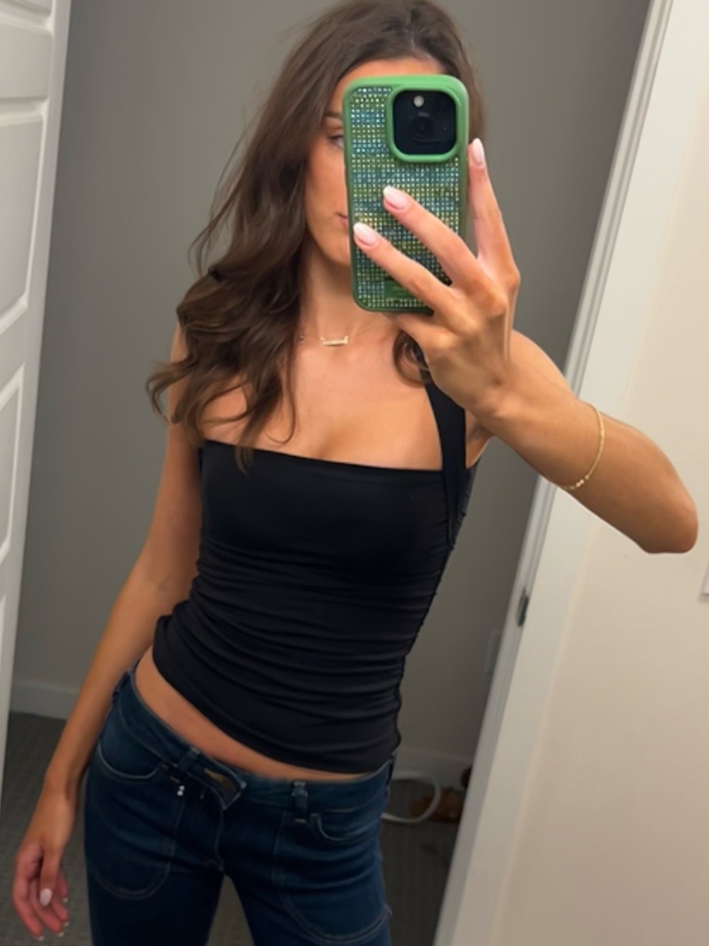 Aritzia Black Square-Neck Ruched Camisole